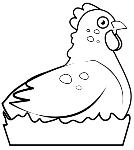 Hen Sitting In Nest Coloring Page